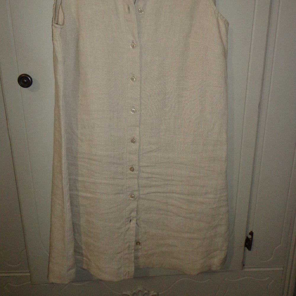 FIRM Garnet Hill Linen Shirtdress 2 Sleeveless Button-Down Bust Darts Sand - Picture 7 of 13